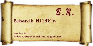Bubenik Milán névjegykártya