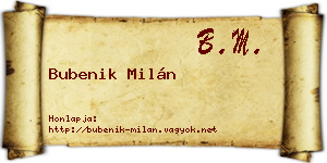 Bubenik Milán névjegykártya